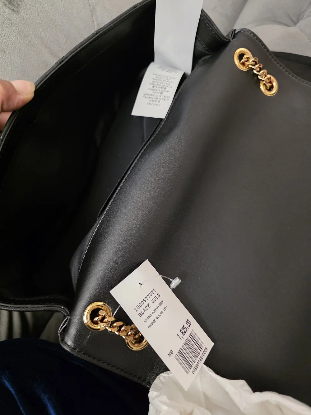 Versace Black Quilted Shoulder Bag with Gold Chain